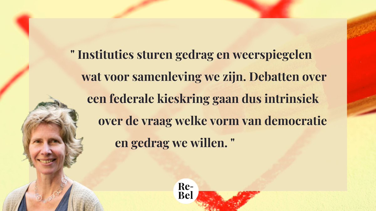 Dean of political science at <a href="/UAntwerpen/">UAntwerpen</a> Petra Meier: "Institutions guide behavior and reflect what kind of society we are. So debates about #federalekieskring #circonscriptionfédérale are intrinsically about what kind of democracy and behavior we want."