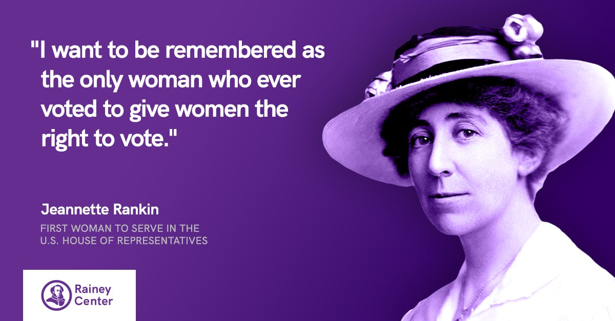 RaineyCenter's tweet photo. Jeanette Rankin was both the first woman to run for U.S. Congress and the first woman to serve in the U.S. House of Representatives.

We honor her groundbreaking achievements and public service during this #WomensHistoryMonth https://t.co/E7TAsBUIzK
