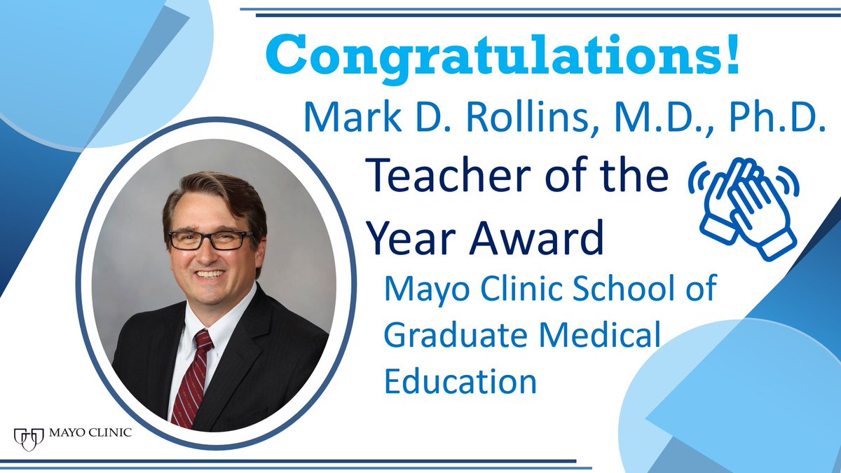 MayoAnesRes's tweet photo. Congratulations Dr. Mark Rollins on being selected as the @MayoFellows     Teacher of the Year.

@MayoAnesthesia   #MedEd
@BridgetPulos https://t.co/WZBzW06xXS