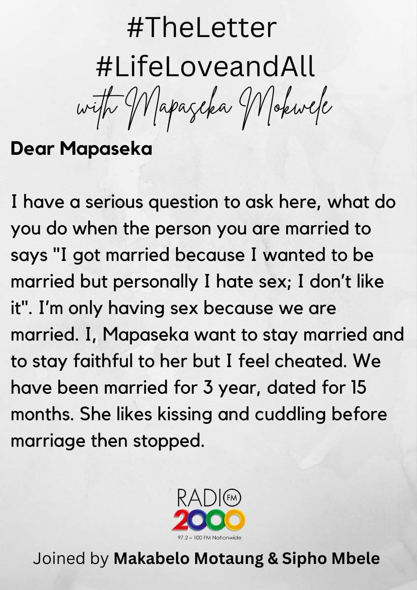 Radio2000_ZA's tweet photo. #lifeloveandall @mapasekamokwele 
#TheLetter from Bonolo 
@MakbMotaung @mbelesi73 https://t.co/KBwouv5aOk