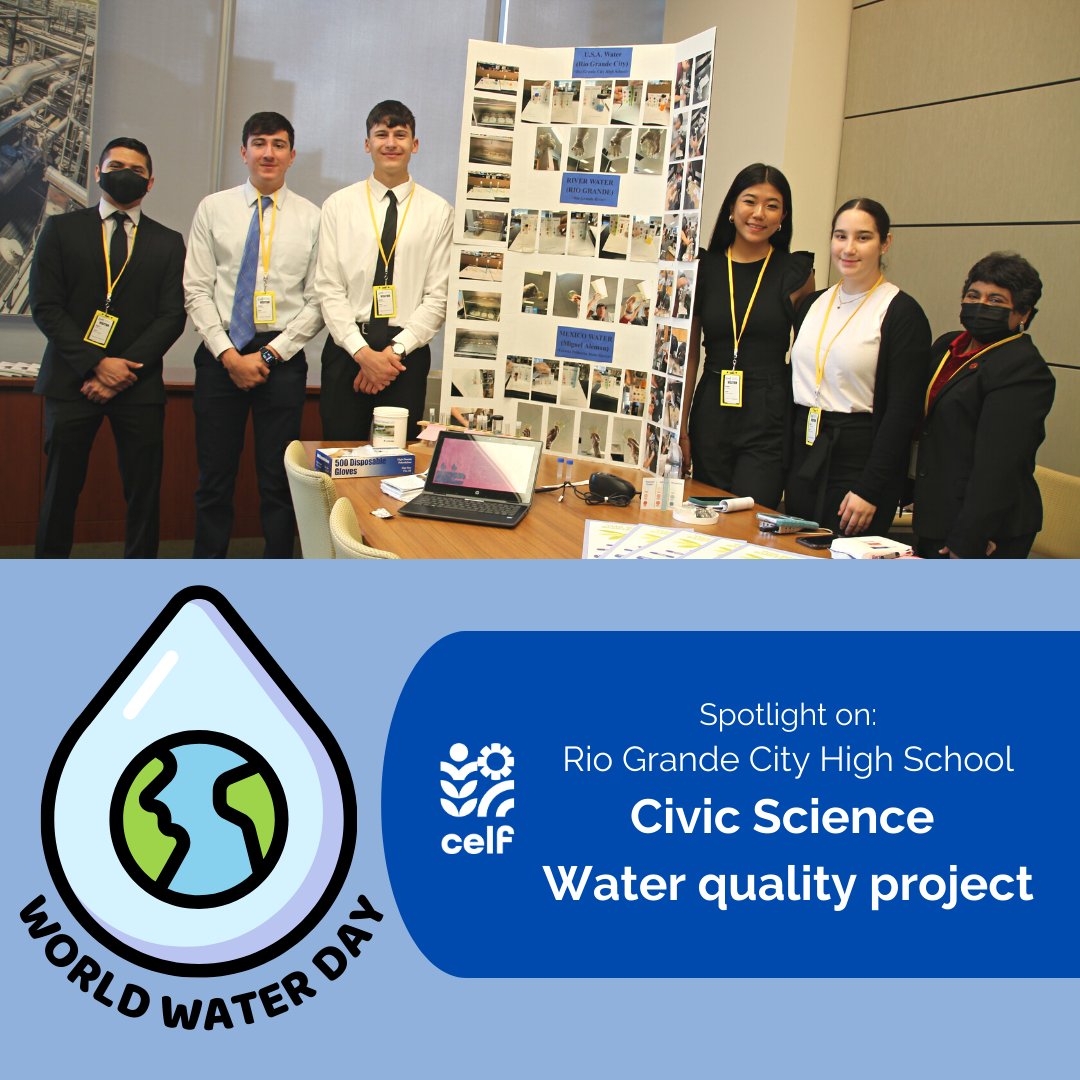 CELFeducation's tweet image. For #WorldWaterDay, CELF would like to highlight the Rio Grande City High School students and their water quality civic science project. With their teacher, Ms. Alanez, they collected water samples from different locations along the Rio Grande Valley &amp;amp; tested them. #civicscience