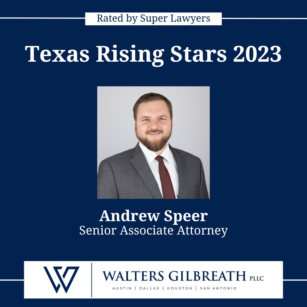 Congratulations to Senior Associate Attorney, Andrew Speer for being recognized as a 2023 Texas Rising Star by @superlawyers! We are so proud of you, Andrew! ⭐👏

#superlawyer #litigationlawyer #familylawyer #divorcelawyer #divorce #bestlawyers #dallaslawyer #risingstar