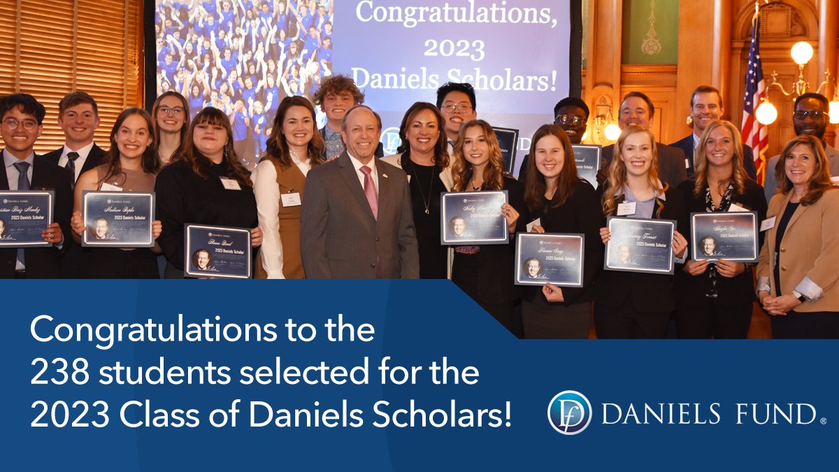 Daniels_Fund's tweet photo. Welcome the Daniels Scholar class of 2023! We are excited to announce all 238 students who have earned the scholarship this year. Join us in congratulating these amazing young people. Read more and see the full list here: https://t.co/Vt7fQanBSG #2023DanielsScholars #BeLikeBill https://t.co/1N5RhmNijA