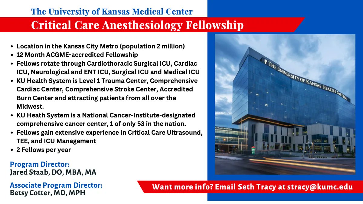 #SOCCASpotlight on #ApplyACCM Programs! Learn more about the critical care fellowship at the University of Kansas here buff.ly/34CWE16