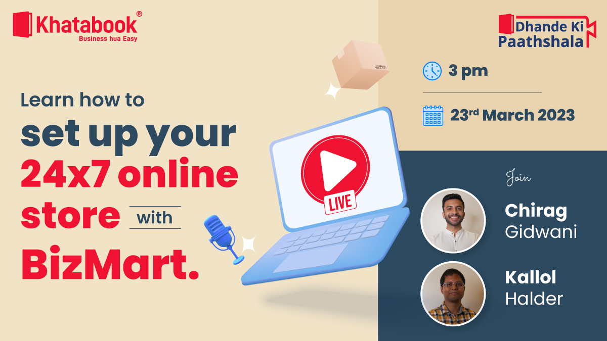 Don't miss our very first YouTube live session on BizMart! 
Join us at 3 pm tomorrow to learn how to set up your 24x7 online store and transform your online business growth! 

youtube.com/@Khatabook_off…

#dhandekipaathshala #BizMart