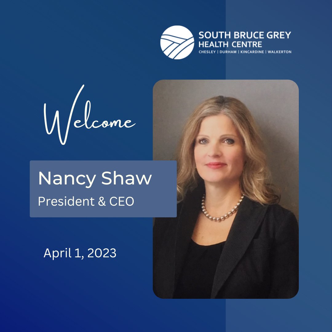 SBGHC's Board of Directors is very pleased to announce that Nancy Shaw has been appointed as the Hospital’s President and Chief Executive Officer effective April 1st, 2023.