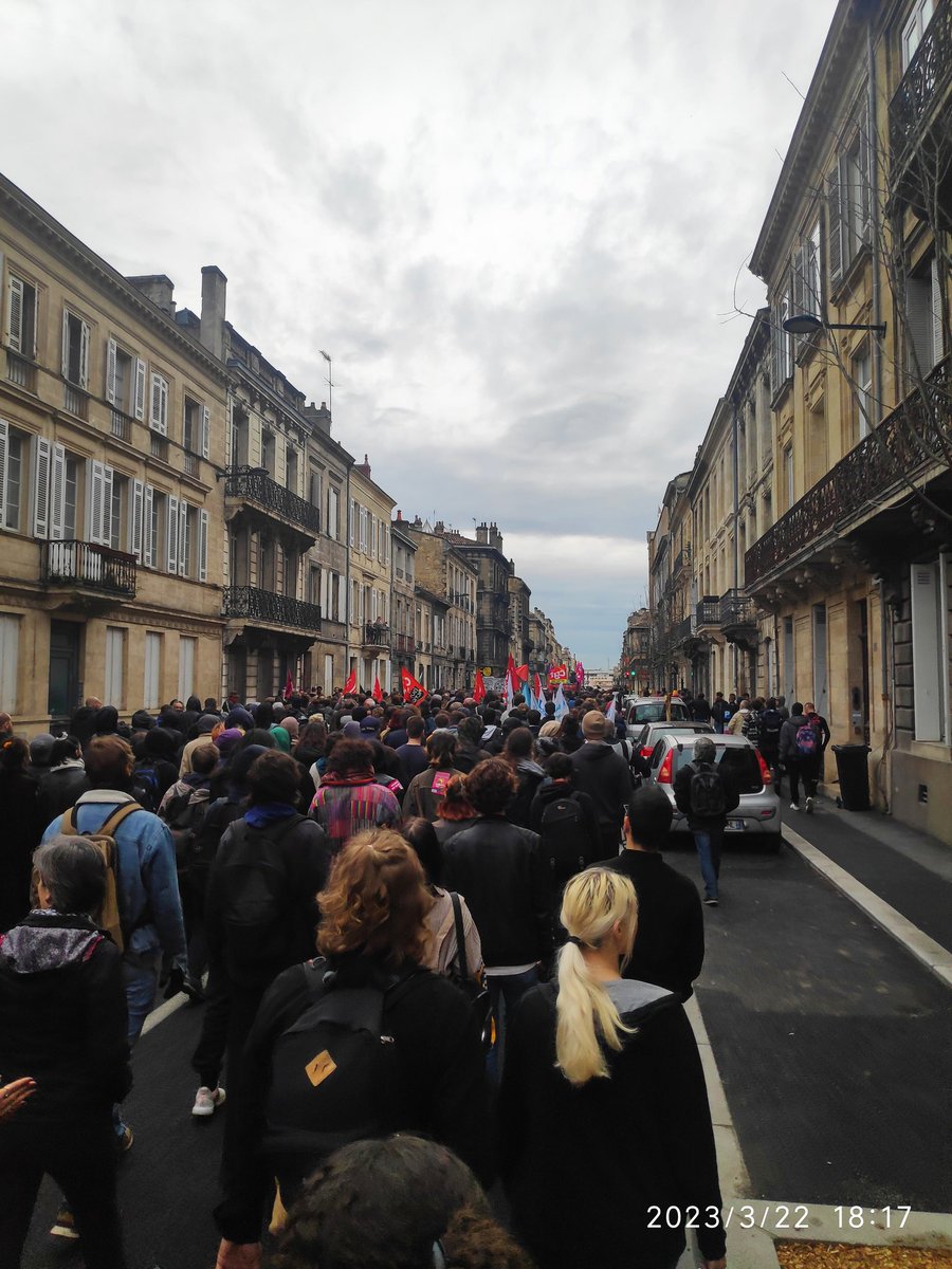 ElonMuscle236's tweet photo. À #Bordeaux, grosse mobilisation, l'ambiance est bon enfant #ReformeDesRetraites #Revolution #Sudouest #MotionDeCensureTransPartisane #MotionDeCensure #Greve20et21mars https://t.co/E6qel1HVvq
