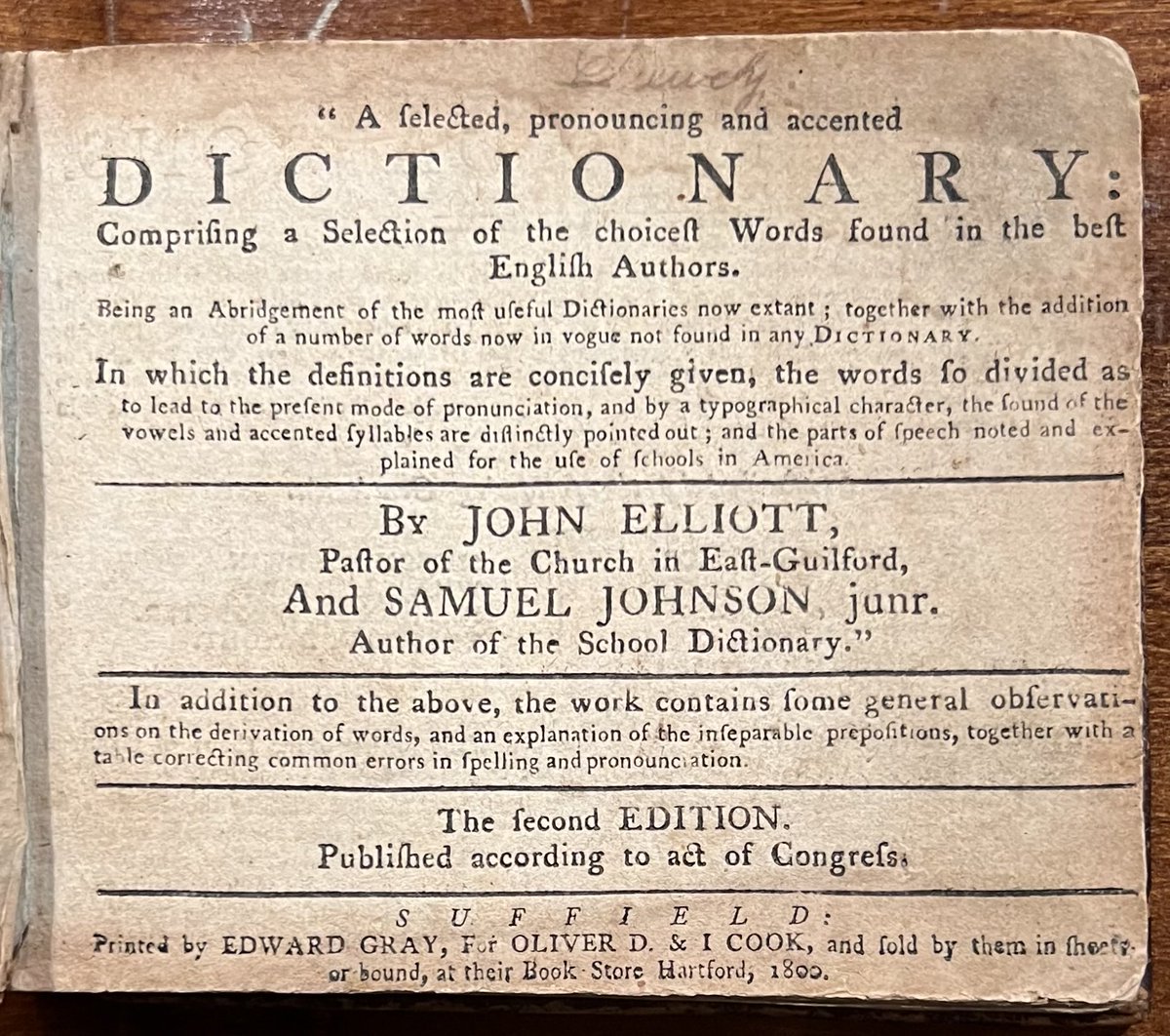 Bryan A. Garner (@bryanagarner) on Twitter photo Many people think that Noah Webster’s 1806 Compendious Dictionary was the first dictionary published in the U.S. But this one was earlier. Note that the coauthor, Samuel Johnson Jr., had no relation to the famous London literary figure. <a href="/drjohnsonshouse/">Dr Johnson's House</a> Many people think that Noah Webster’s 1806 Compendious Dictionary was the first dictionary published in the U.S. But this one was earlier. Note that the coauthor, Samuel Johnson Jr., had no relation to the famous London literary figure. <a href="/drjohnsonshouse/">Dr Johnson's House</a>