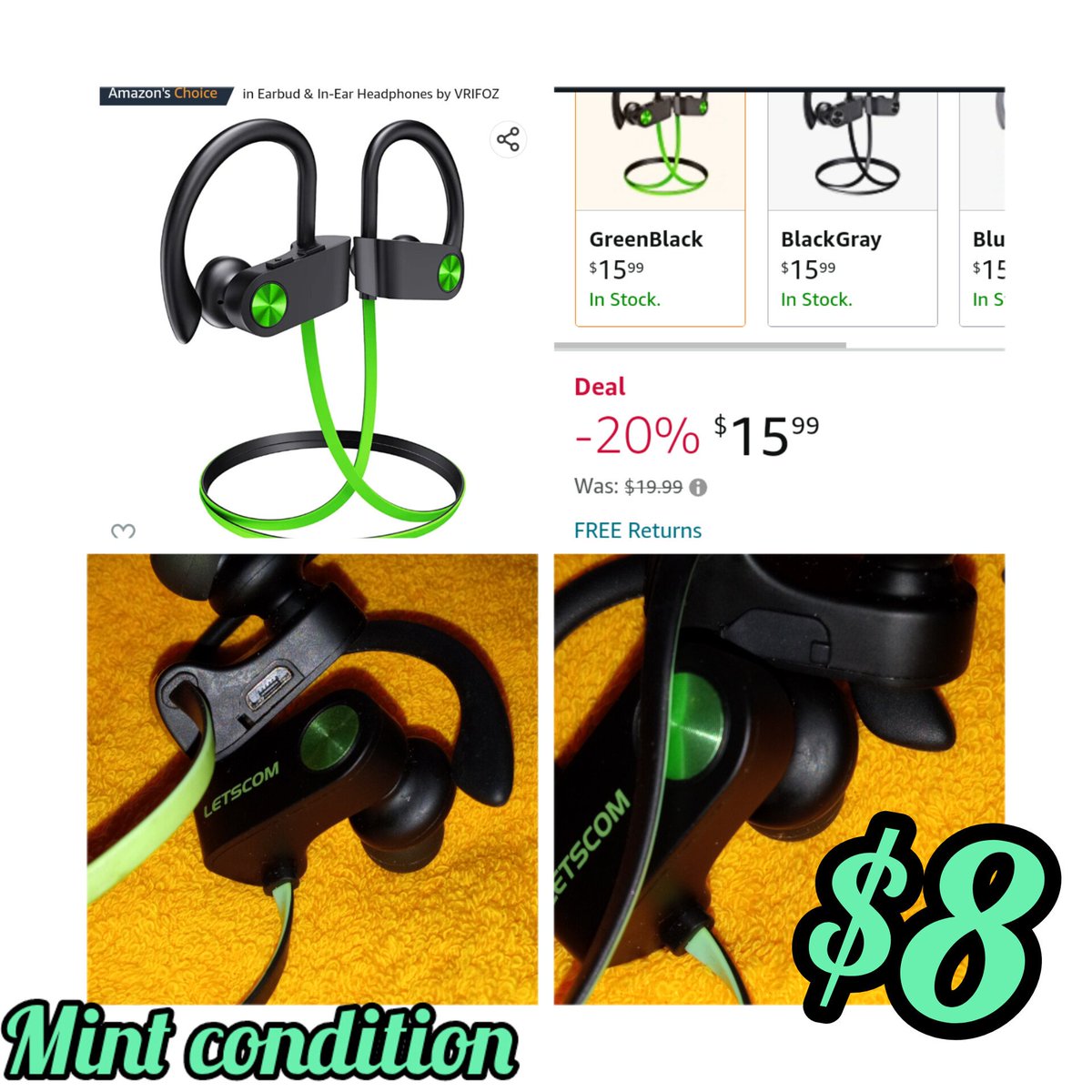#InShot
Music and jamming is so much fun. When I work out of take a hike or a walk I love to have headphones. These are amazing mint condition once or twice used and going for a amazing price$ $8. And original is $15 worn once or twice. Hope143 your haven a great day!! Likeshare