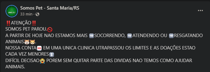A SomosPet precisou encerrar as atividades devido as altas dívidas. 😿

Além dos 33 mil divulgados na nossa campanha da Copa Itaimbé, chegaram mais alguns mils...

Confira pelo link: facebook.com/somospet/posts…

Faça sua doação pelo pix: equiperubitorneios@gmail.com