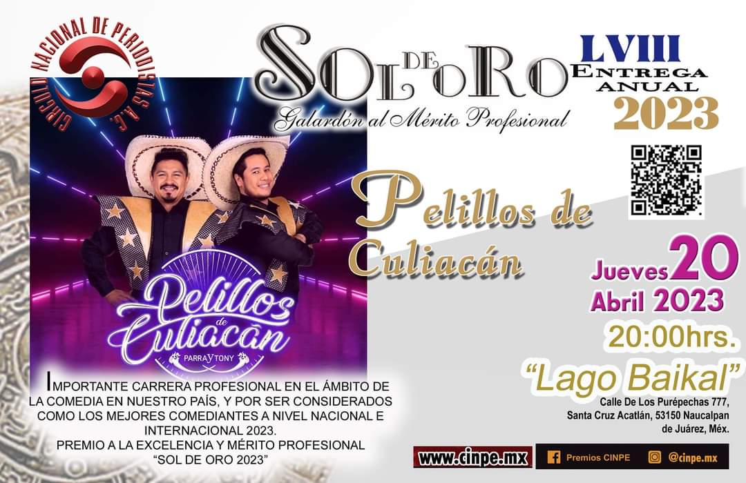 LosPelillos's tweet photo. Agradecemos enormemente este reconocimiento ❤️🤠 Gracias Premios CINPE por tan honroso Galardón Sol de Oro: Premio a la excelencia y mérito profesional. #CirculoNacionalDePeriodistas #SolDeOro @cinpemx https://t.co/VeAr1yUvYy