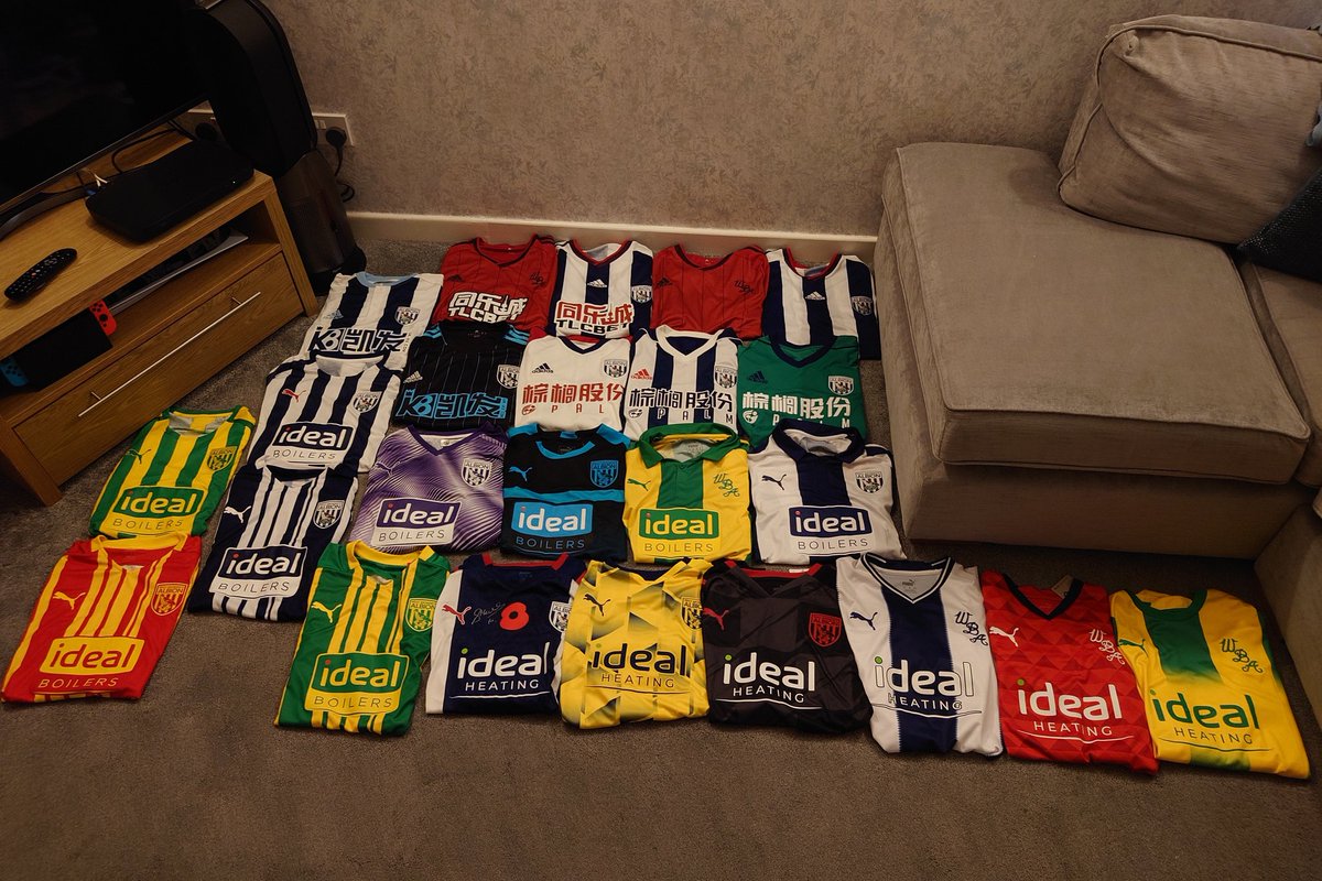 RichShilts's tweet photo. I may have a bigger problem than I first thought 😬 😂 @WBA #BoingBoing #WBAFC #FootballShirts #Collection 🔵⚪🔵⚪ https://t.co/asUw9gUHwj