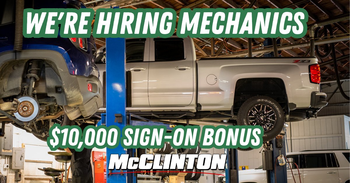 McClintonAuto's tweet image. We're #Hiring #Mechanics
This position includes a sign-on bonus of up to $10,000. 
The salary range is $60,000 to $90,000 per year. 
Insurance, 401K, Vacation, Personal Days, Paid Training, and More. 
#WestVirignia #Automotive #Techs 
Apply Now: mcclinton-chevrolet.dasats.com/job/293292/aut…