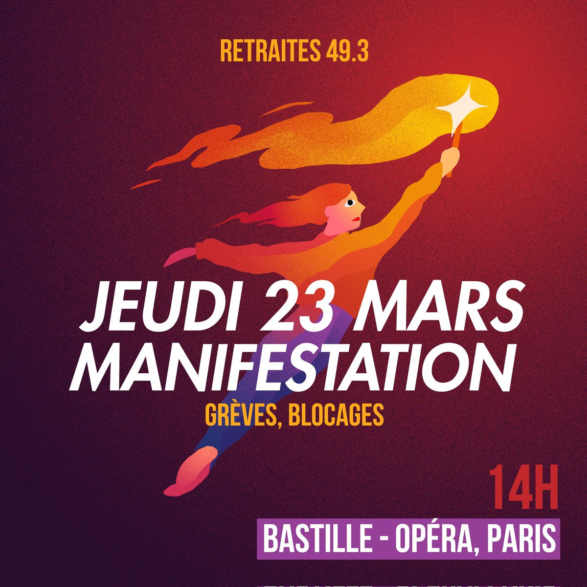 Ce #jeudi23mars, toustes dans la rue ! Contre la #reformedeseetraites, contre Macron dans sa tour d'ivoire, son gouvernement de pantins et leurs insultes à répétition envers le peuple ! Contre la police #DISSOLUTIONBRAV et leurs violences, leurs abus, leur barbarie !!