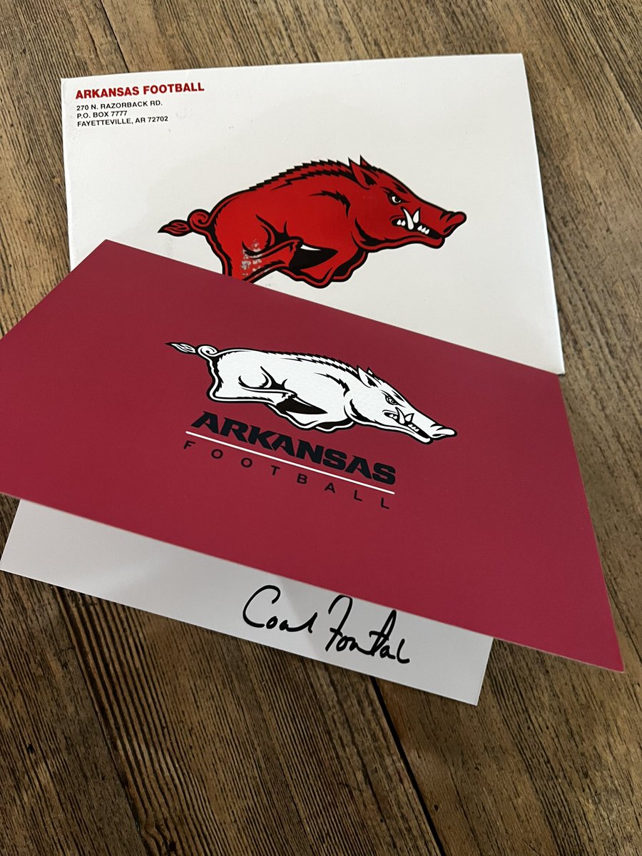 Thank you <a href="/CoachSFountain/">Scott Fountain</a> and <a href="/RazorbackFB/">Arkansas Razorback Football</a> for the invite to your camp! I appreciate the recognition. 

<a href="/WFCoachCampbell/">Steve Campbell</a> 
<a href="/CoachPerrone/">Coach Perrone (My Recruits)</a> 
@QBManuch