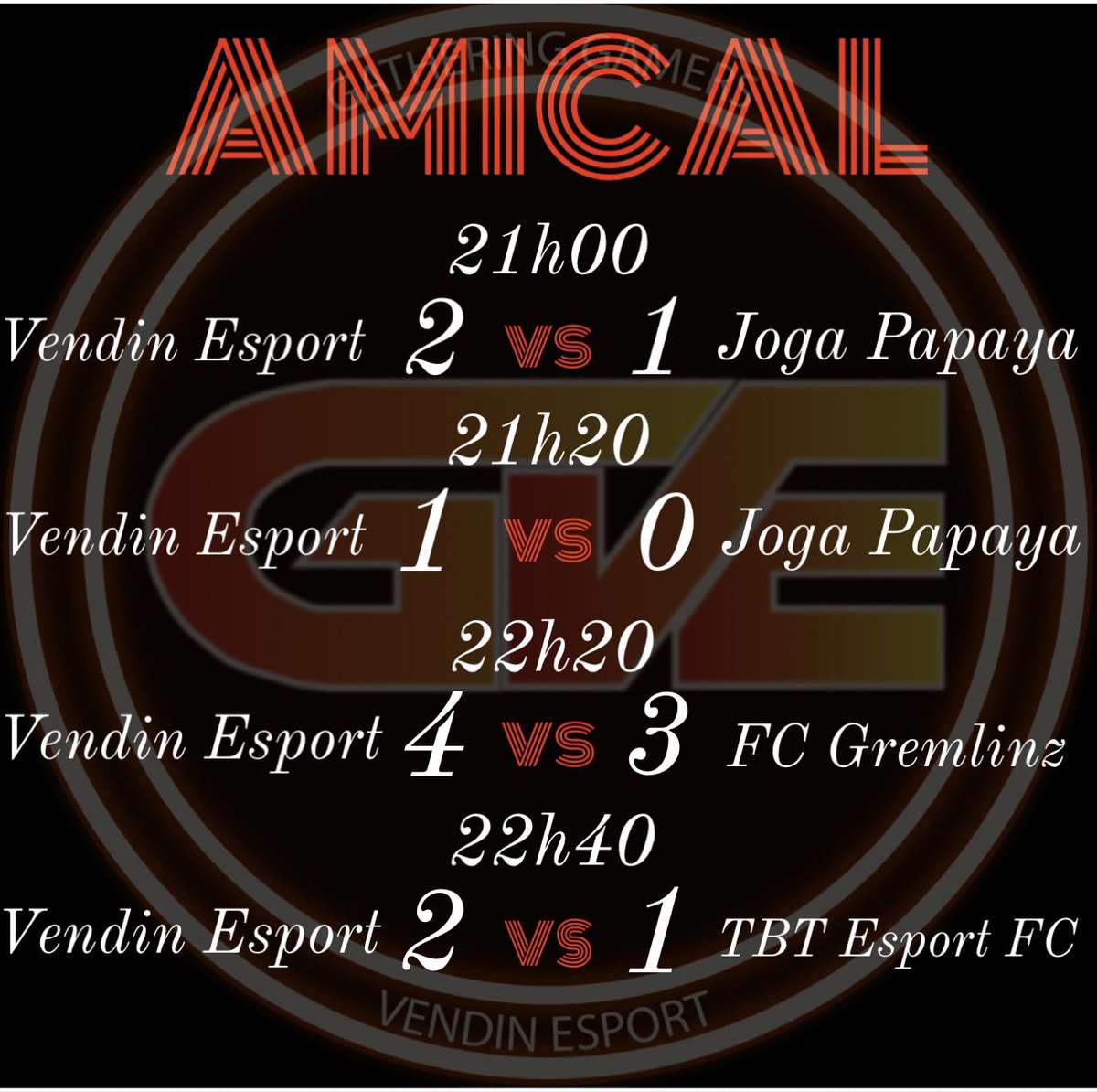 ⚽️Résultat de la soirée @Clubprotournam1 et amicaux⚽️
🤝Bien jouer à nos adversaires🤝
🙏Bonne soirée pour l’équipe, dommage pour le match nul on aurai du gagner🙏
<a href="/GatheG_LoboW/">GVE LoboW</a> <a href="/MiraNedved/">SKH Nedved co gm Vendin Esport</a> @gveUxhiiwa <a href="/devilsbatsespo1/">Devils Bats</a> <a href="/EconoXBL/">EconoX</a>