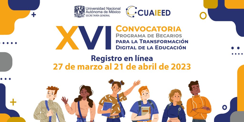 Sé parte del Programa de Becarios para la transformación digital de la Educación

Requisitos:
🔸Estudiar una licenciatura UNAM
🔸Promedio mín. de 8.5
🔸Tener el 70% de créditos o 100% si eres egresado
🔸No tener otra beca en la UNAM

Convocatoria completa:
cuaieed.unam.mx/comunicacion20…