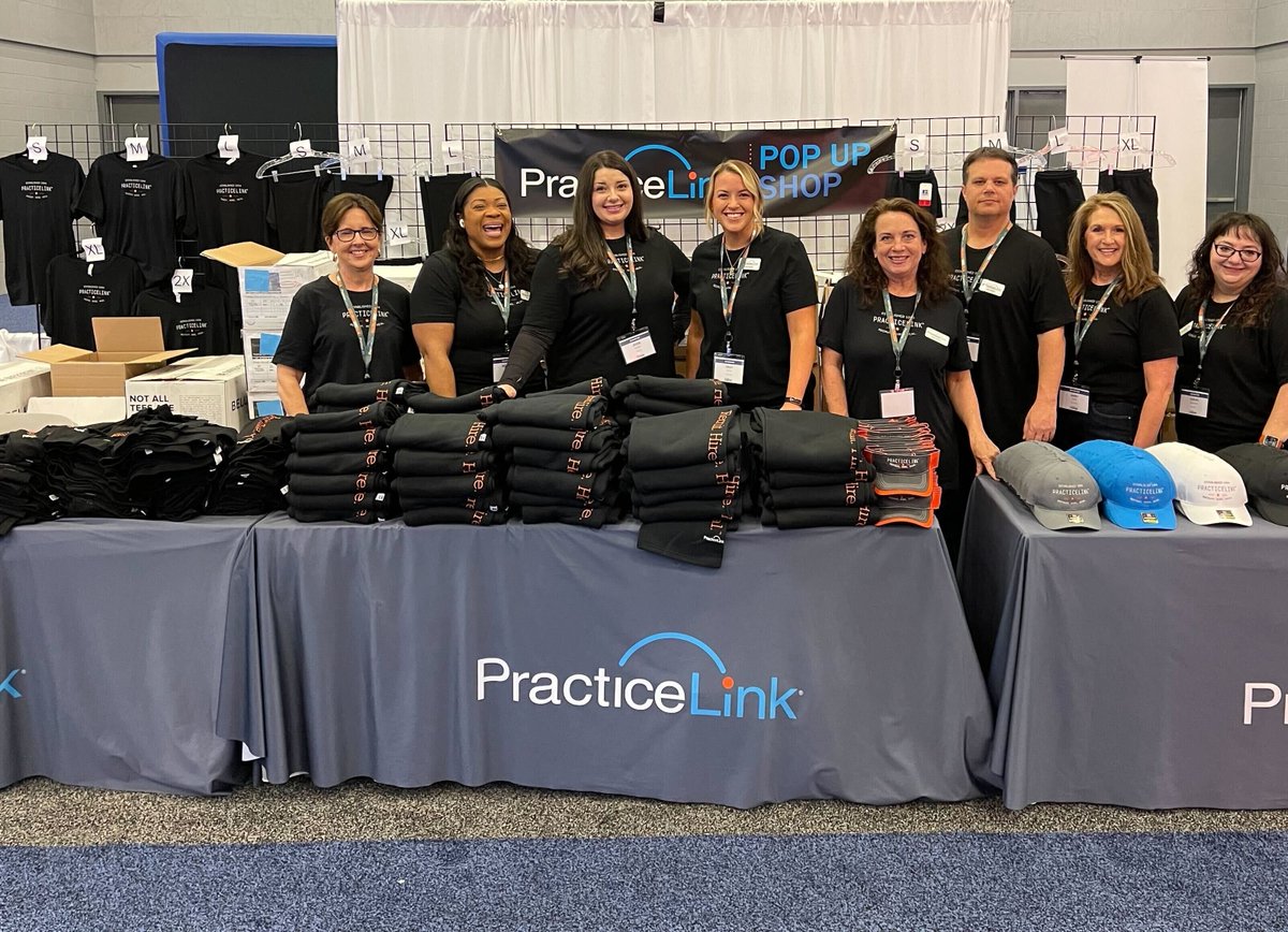 PracticeLink's tweet image. It’s our favorite week of the year! 🤩 We’re so excited to be back for more awesome speakers, panels and connections this week at #AAPPR2023. If you’ll be here, swing by booth 307 and our pop up shop to say hi! #RecruitHireHeal