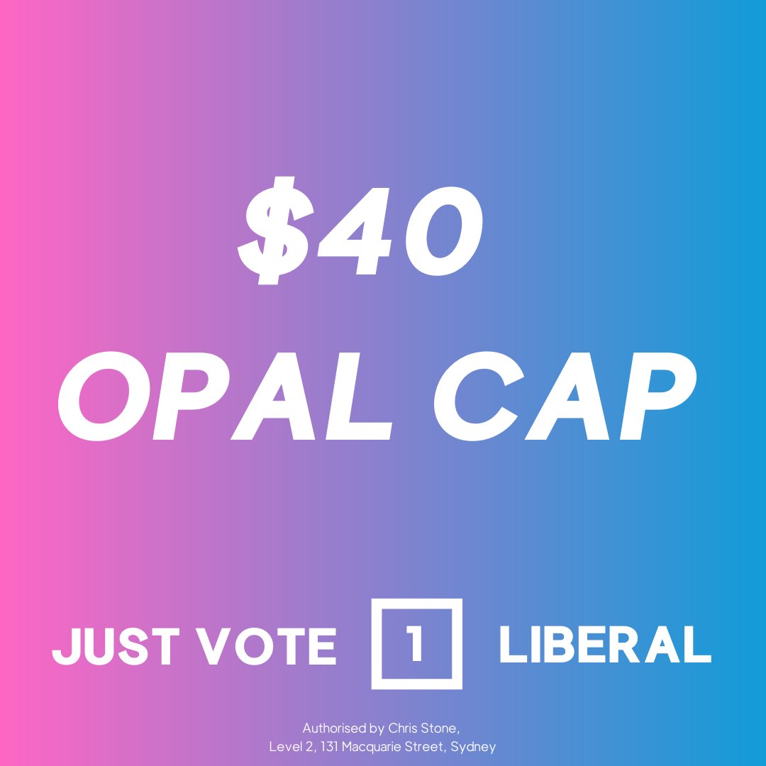 LiberalNSW's tweet photo. Weโre reducing with the cost of living with our new $40 weekly opal cap. Just Vote 1 Liberal to #KeepNSWMovingForward
#NSWPol #NSWVotes https://t.co/NShjwnlViM