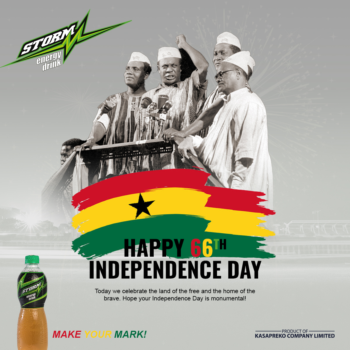 Maintain your energy with #storm as we reflect on our journey to independence and honor our forefathers. Happy Independence Day! #stormenergydrink #kasapreko #energy #Ghana #freedom #nation #independence