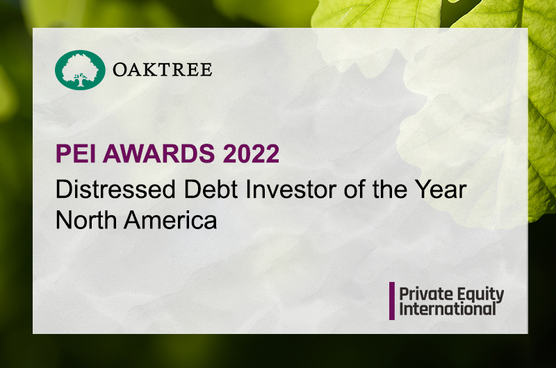 We are pleased to share that Oaktree has been named #DistressedDebt Investor of the Year (North America) for @PEI_news’s 2022 annual award series. As always, thank you to our clients, partners and all who voted for us! #AlternativeInvesting