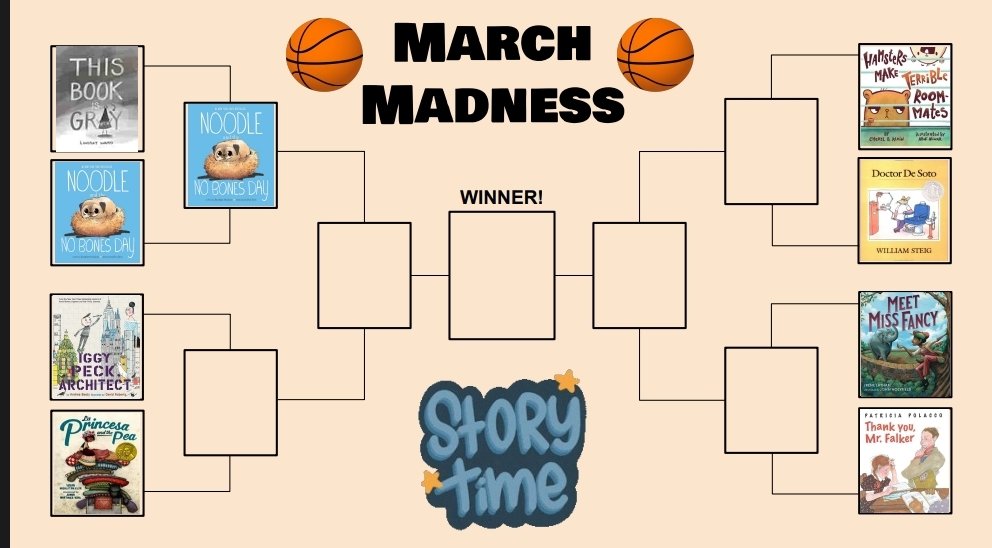 Lcguerra5's tweet photo. Our class kicked off 🏀March Madness🏀 this week where we read a picture book a day &amp; vote for the best one! "Noodle and the No Bones Day" is moving on to the next round 👏🥳📚 @MissionValleyES https://t.co/W2jitAPxYp