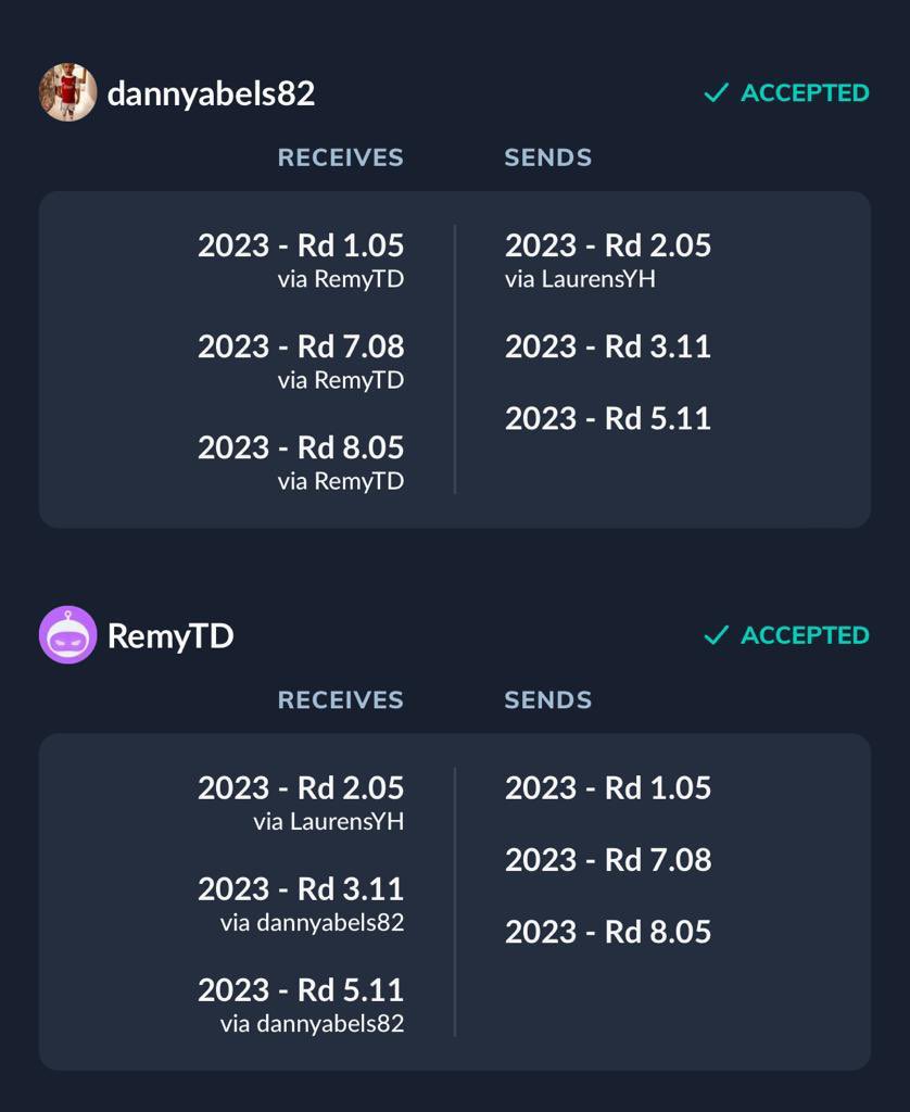 dannyabels's tweet photo. @TylerFFCreator  thoughts on this dynasty start up trade?  I also have the 1.02 pick. Who would you pick in SF 1/2 ppr. ? Allen and herber/fields/burrow? Thx! https://t.co/ZxMZfZ56qz