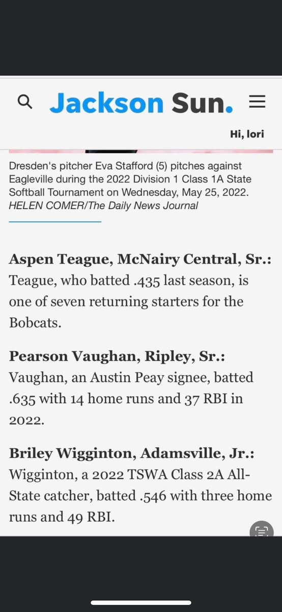 Thank you <a href="/JSunNews/">The Jackson Sun</a> for naming me one of the top 25 players to watch!