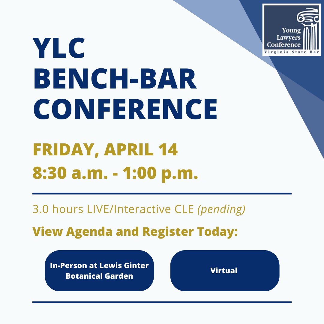 The YLC 2023 Bench-Bar Conference has finally returned as an in-person program at the beautiful Lewis Ginter Botanical Garden in Richmond. 

New this year, though, is the opportunity to also view the live stream remotely. Don't miss out!