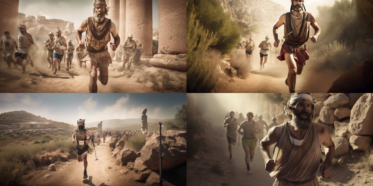 I used #midjourney to visualize Pheidippides running the first marathon, as if he were a modern trail runner. they are all amazing in their own way #ultrarunning