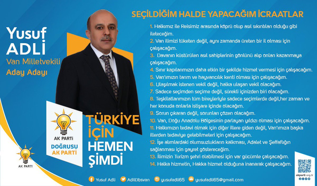 Bu zorlu süreçte tüm birikim ve tecrübemizle Van ve Türkiye adına daha güçlü bir temsil için yola çıkıyoruz. Dualarınız ve desteğiniz şeref madalyamızdır. <a href="/AdilDbsvan/">Yusuf ADLİ</a> <a href="/erkankandemir/">Erkan Kandemir</a>