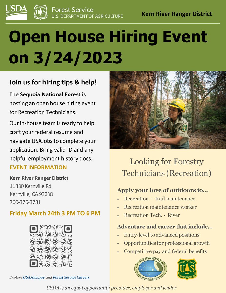 Sequoia National Forest Hiring Event, Friday March 24 in Kernville, California