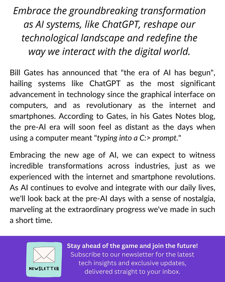 DigitalDuds_'s tweet photo. Bill Gates Proclaims: The Era of AI Has Begun!
#AIRevolution2023 #BillGates #AIForTheWin #TechInnovations #GenerativeAITakeover #GamerFashion #GeekChic #TechStyle #AIForTheWin #GameOnFashion https://t.co/XOW5FrR3PA