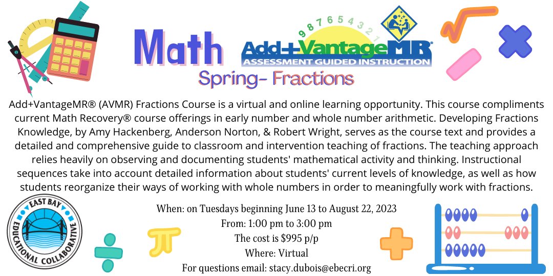 Attn #Math <a href="/T/">Tantek</a>'s #Fractions is being offered Virtually beginning June 13 to August 22, 2023 Click for details: ebecri.libcal.com/calendar/ebec/…
<a href="/tivertonschools/">Tiverton Public Schools</a> <a href="/SmithfieldSchls/">Smithfield Schools</a> @CharihoRegional  
<a href="/psd_ri/">Portsmouth Schools</a> <a href="/WeareMiddletown/">Middletown Public Schools</a> <a href="/pvdschools/">Providence Public Schools</a> 
<a href="/npschoolsri/">npschoolsri</a> <a href="/wednovans/">Go Novans!</a> #math