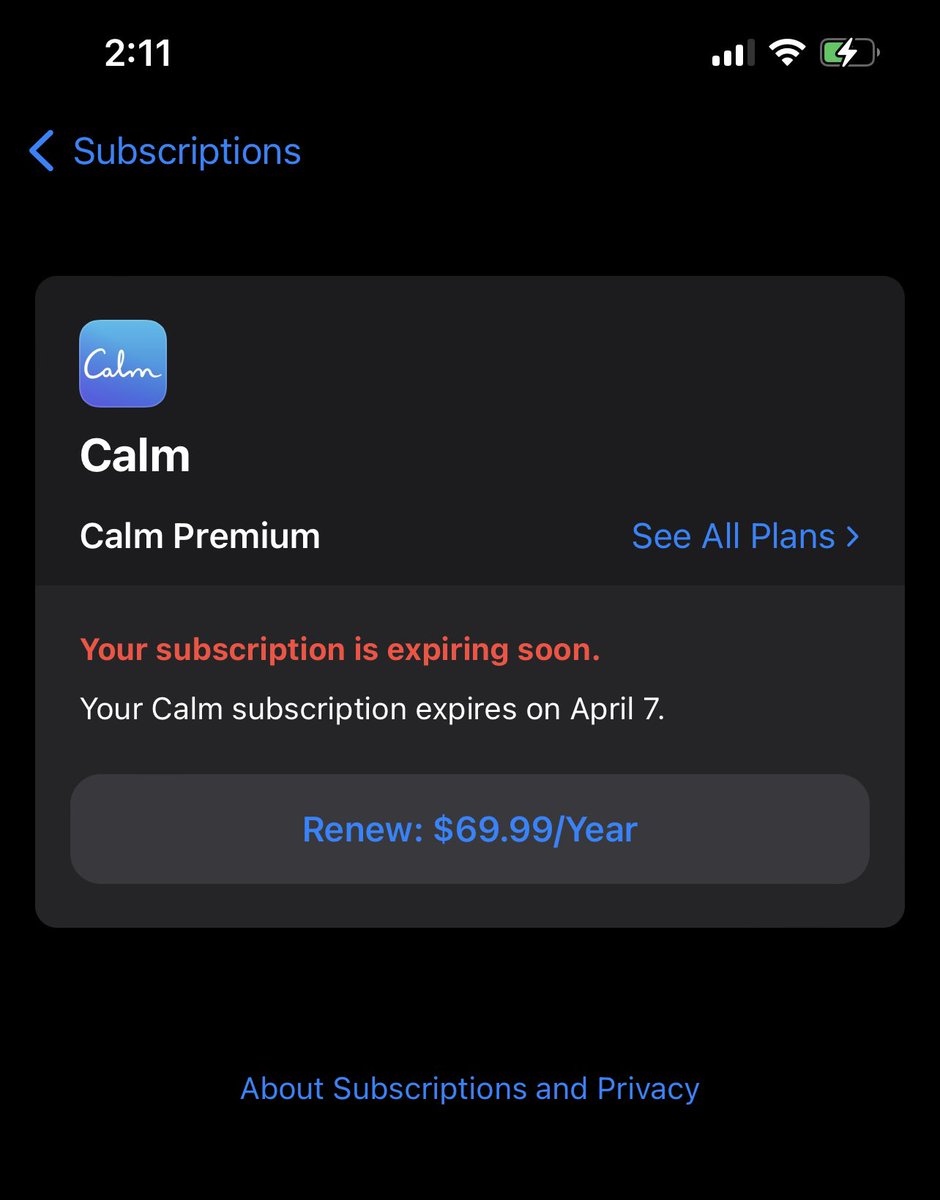 Judith4AU's tweet photo. @Apple @AppStore @calm I’d like to cancel my Calm subscription when it expires on April 7. However, I don’t have a “Cancel Subscription” option available like other apps I’ve purchased. Can you please provide guidance? I’ve followed instructions in forums with no success. Thanks! https://t.co/yQnoZBsgzG