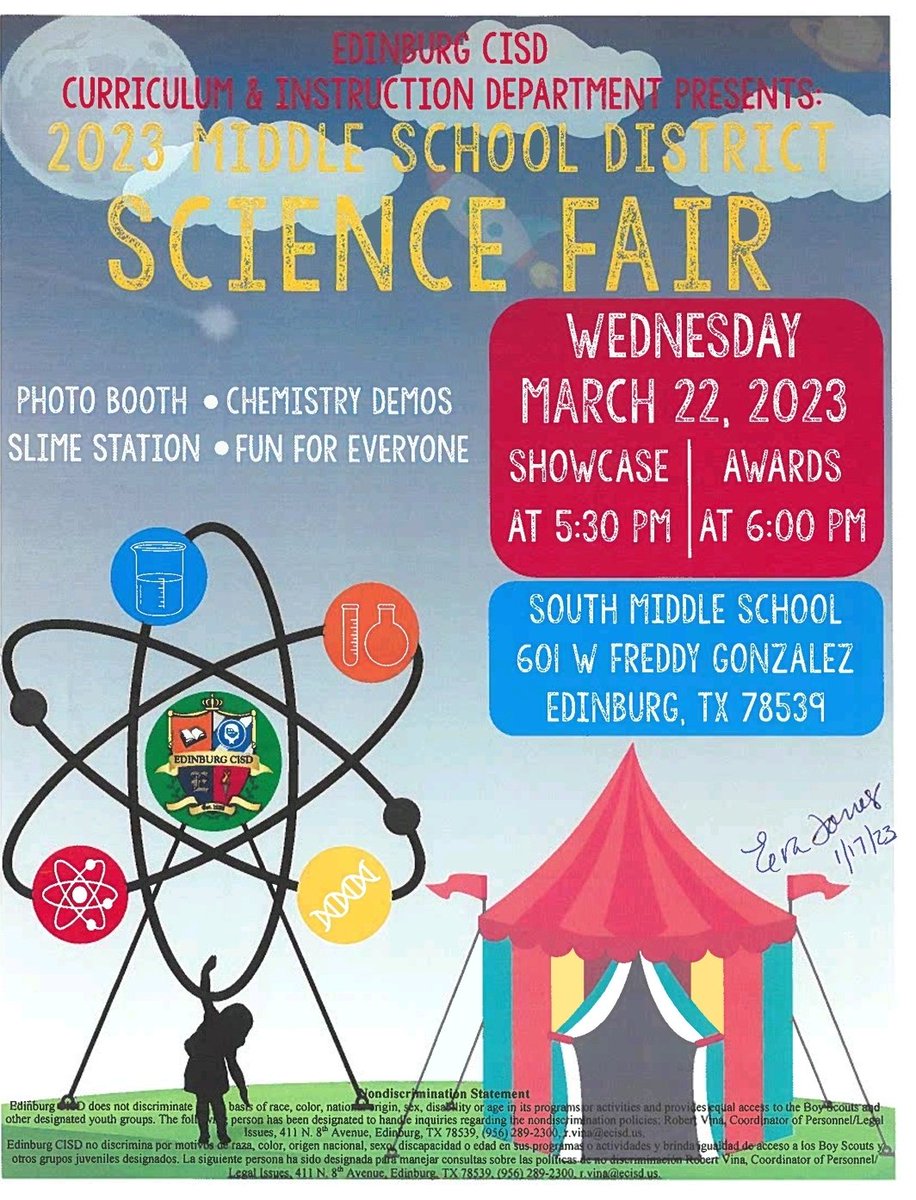 EdinburgScience's tweet photo. Join us tonight for the Middle School District Science Fair! @Edinburgcisd https://t.co/JdGIttsfQW