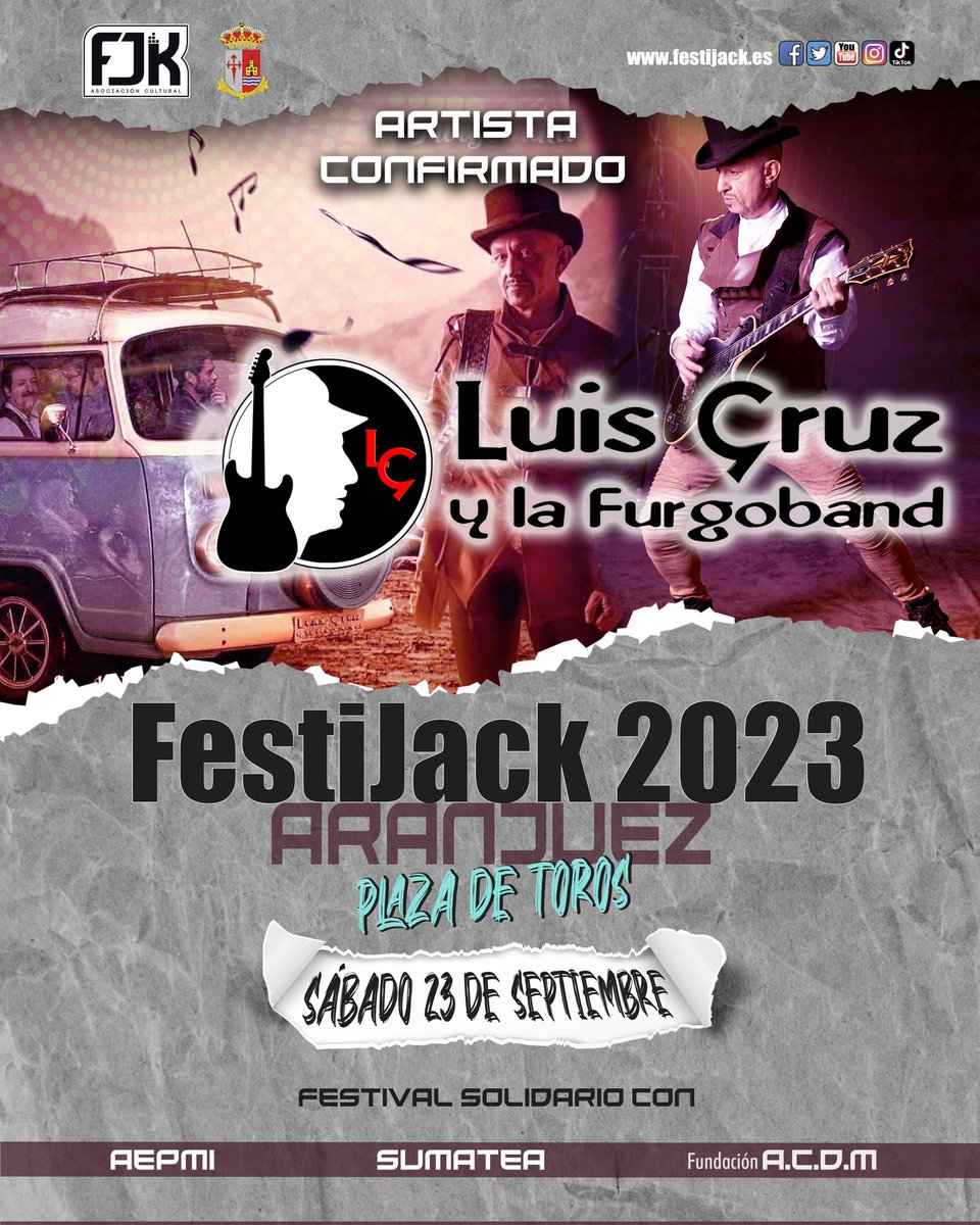 🚨 TERCER ARTISTA CONFIRMADO 
 Luis Cruz y la Furgoband  estarán en el #Festijack2023 
La mejor guitarra 🎸 del rock español nos deleitará con temazos de ayer y de hoy, además de para presentar su segundo disco "Con la música a otra parte" 
Entradas 🎟️ en:
verkami.com/projects/19420…
