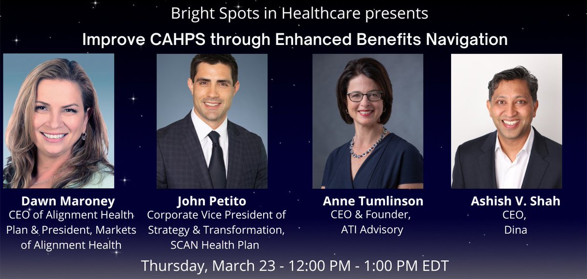 Dina (@dinacare_inc) on Twitter photo ⏰ WEBINAR TODAY: Join leaders from <a href="/AlignmentHealth/">Alignment Health</a>, <a href="/SCANHealthPlan/">SCAN</a>, <a href="/ATIAdvisory/">ATI Advisory</a> and <a href="/dinacare_inc/">Dina</a> to hear how to leverage home-centered and other emerging services to attract and retain members. Hosted by <a href="/EricGlazer/">Eric Glazer</a> <a href="/BrightSpotsinHC/">Bright Spots in Healthcare podcast</a>
Register here: bit.ly/ServicesMA ⏰ WEBINAR TODAY: Join leaders from <a href="/AlignmentHealth/">Alignment Health</a>, <a href="/SCANHealthPlan/">SCAN</a>, <a href="/ATIAdvisory/">ATI Advisory</a> and <a href="/dinacare_inc/">Dina</a> to hear how to leverage home-centered and other emerging services to attract and retain members. Hosted by <a href="/EricGlazer/">Eric Glazer</a> <a href="/BrightSpotsinHC/">Bright Spots in Healthcare podcast</a>
Register here: bit.ly/ServicesMA