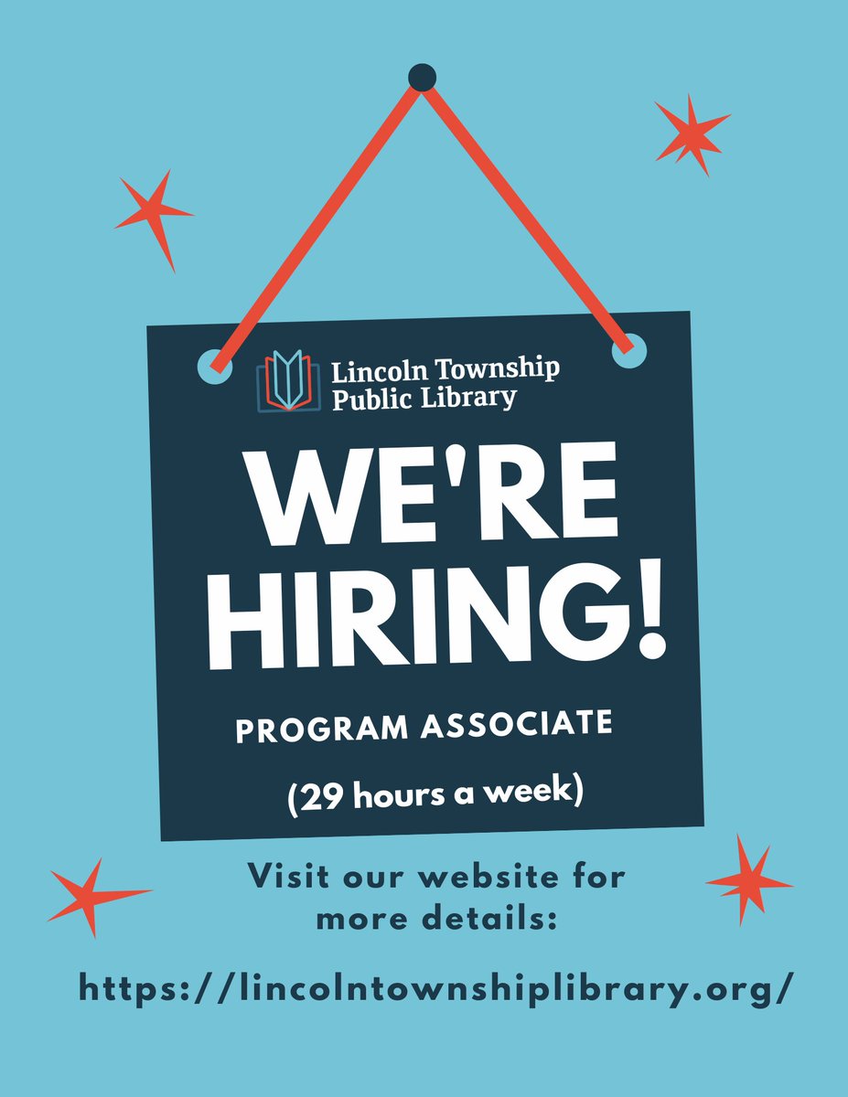 LincolnLTPL's tweet photo. We are hiring! Visit our website https://t.co/yvIGxpo37b for the job posting and to learn more about the library.
#wearehiring #equalopportunityemployer https://t.co/izV8yzXWq6