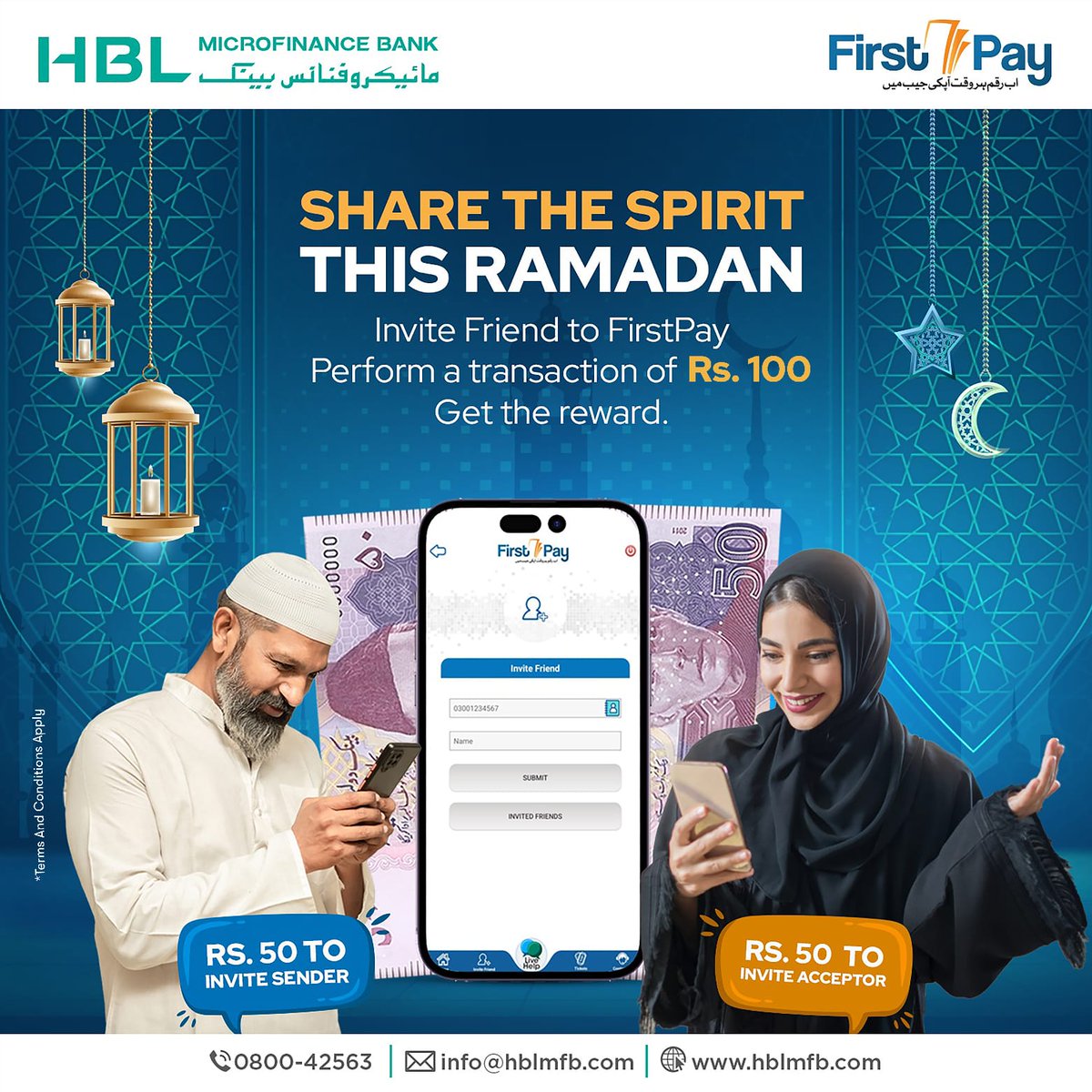 HBLMfBDigital's tweet photo. Earn Rs. 100*
In this month of sharing and compassion, invite your friends to FirstPay and share confirmed cashback of Rs. 100* with them.
#FirstPay #AlternateToCash #Ramzan #sharing https://t.co/tJnwwO6Lpl