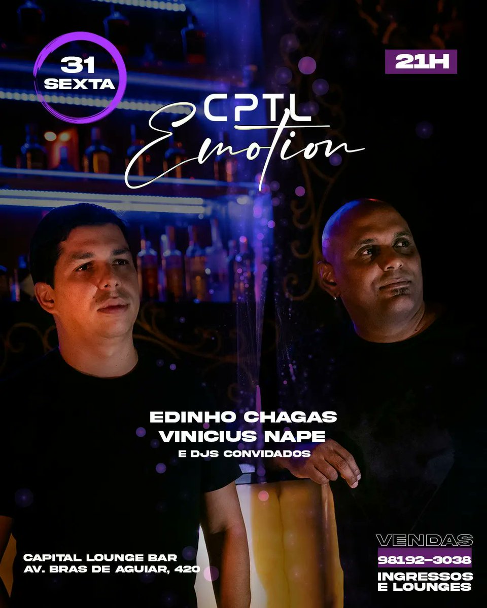 HouseSeasonsRec's tweet photo. Quem viveu intensamente os melhores momentos do Capital Lounge, tem a chance de reviver as emoções das noites inesquecíveis sob o comando dos Djs Edinho Chagas e Vinícius Nape. Pra quem não viveu essa época, a gente vai dar mais uma chance!  Capital Emotion!
- Vendas: 98192-3038 https://t.co/mv64kudZdW