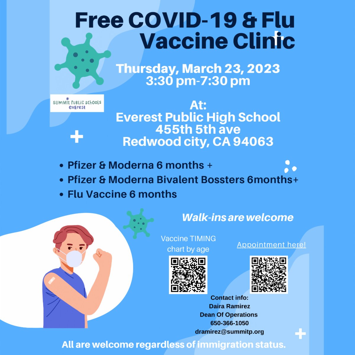 Everest Public High School is hosting a free vaccine clinic this Thursday from 3:30 pm - 7:30 pm
Este jueves de 3:30 pm - 7:30 pm, Everest Public High School ofrece una clínica de vacunación gratuita.