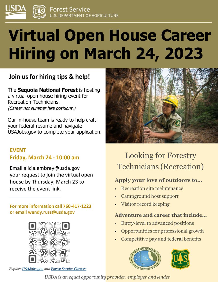 Sequoia National Forest Virtual Hiring Event, Friday, March 24