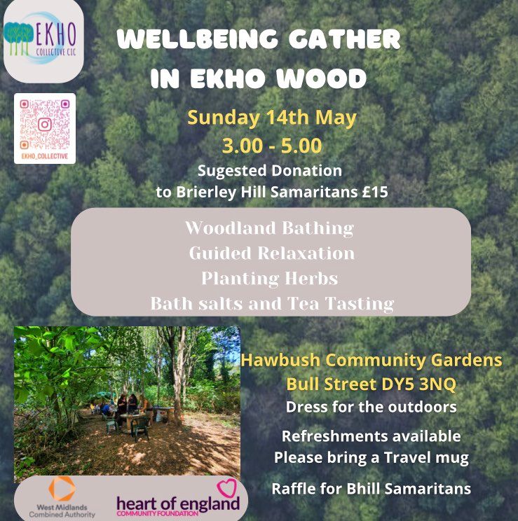 Keeley @DudleyCVS has a few spaces left for this gathering we are hosting in #ekhowood to help raise funds for Brierley Hill @samaritans
#forestbathing #shinrinyoku
#wellbeing #communitygreenspace