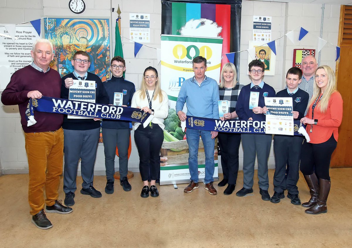 Waterford Food Bank are delighted to team up with <a href="/mountsion_cbs/">Mount Sion  CBS Secondary</a>  Sec school Amber Flag Committee and <a href="/WaterfordFCie/">Waterford FC</a>  to announce the launch of a food drive. Thank you to Colin Power Waterford FC for his support and time spent on coordinating ventures of this kind.