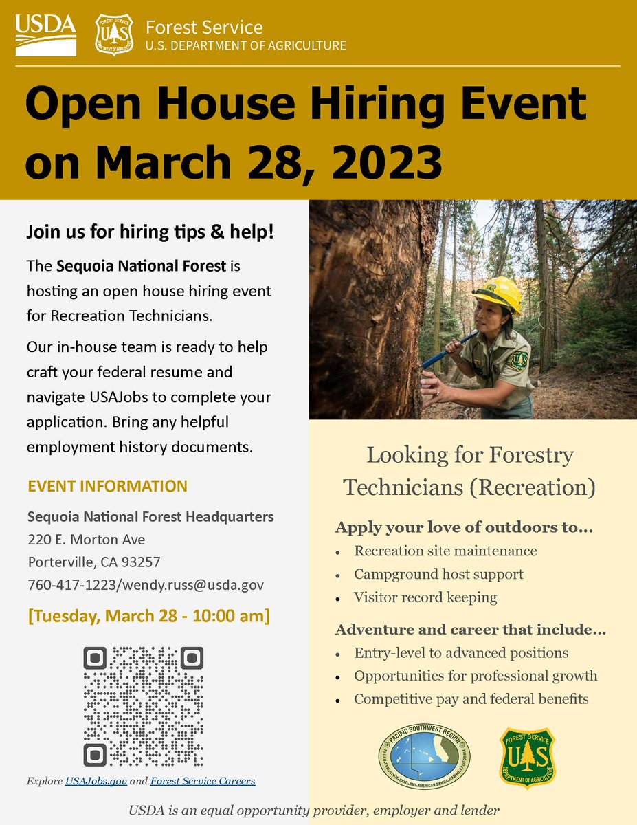 Sequoia National Forest In-Person Hiring Event Tuesday, March 28!