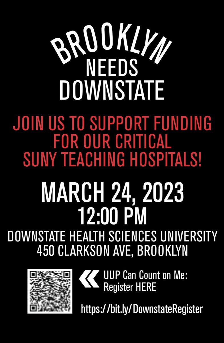 SUNY Downstate stepped up as a COVID-only hospital during the worst months of the pandemic. We must ensure it is properly funded and can continue to provide care to the Brooklyn community. #BrooklynNeedsDownstate @uupinfo