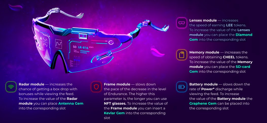 cryptobeeboy's tweet photo. [7/9]🌶️

#NFT Glasses have five modules that can be upgraded:

Lenses module
Memory module
Battery module
Frame module
Radar module

These will affect your #earning potential.

Upgrade modules and earn more💪 https://t.co/IDyJ37EL1Q