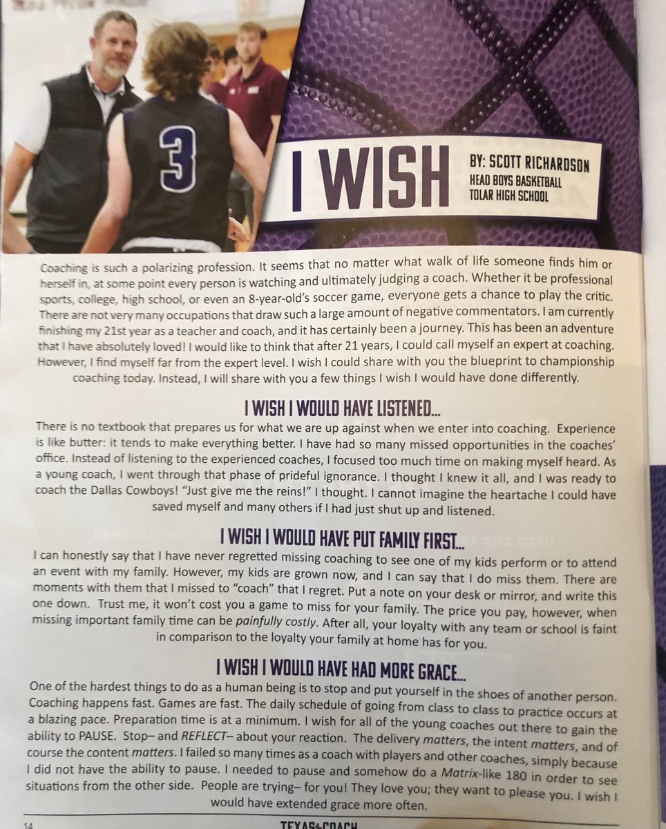 jeremyBmullins's tweet photo. Great article in this months @THSCAcoaches  magazine by our own @coachrichbb22   Nice work Coach Richardson! https://t.co/XkU3Xx3AV9