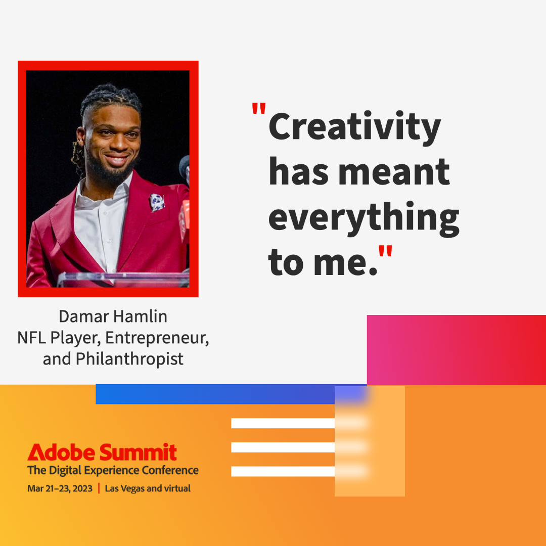 Adobe's tweet photo. We feel the same, @HamlinIsland! Thanks so much for joining us at #AdobeSummit to share your perspective on creativity, teamwork, and giving back. ❤️ https://t.co/1RfyTmV5IQ https://t.co/vLef1qwBVm